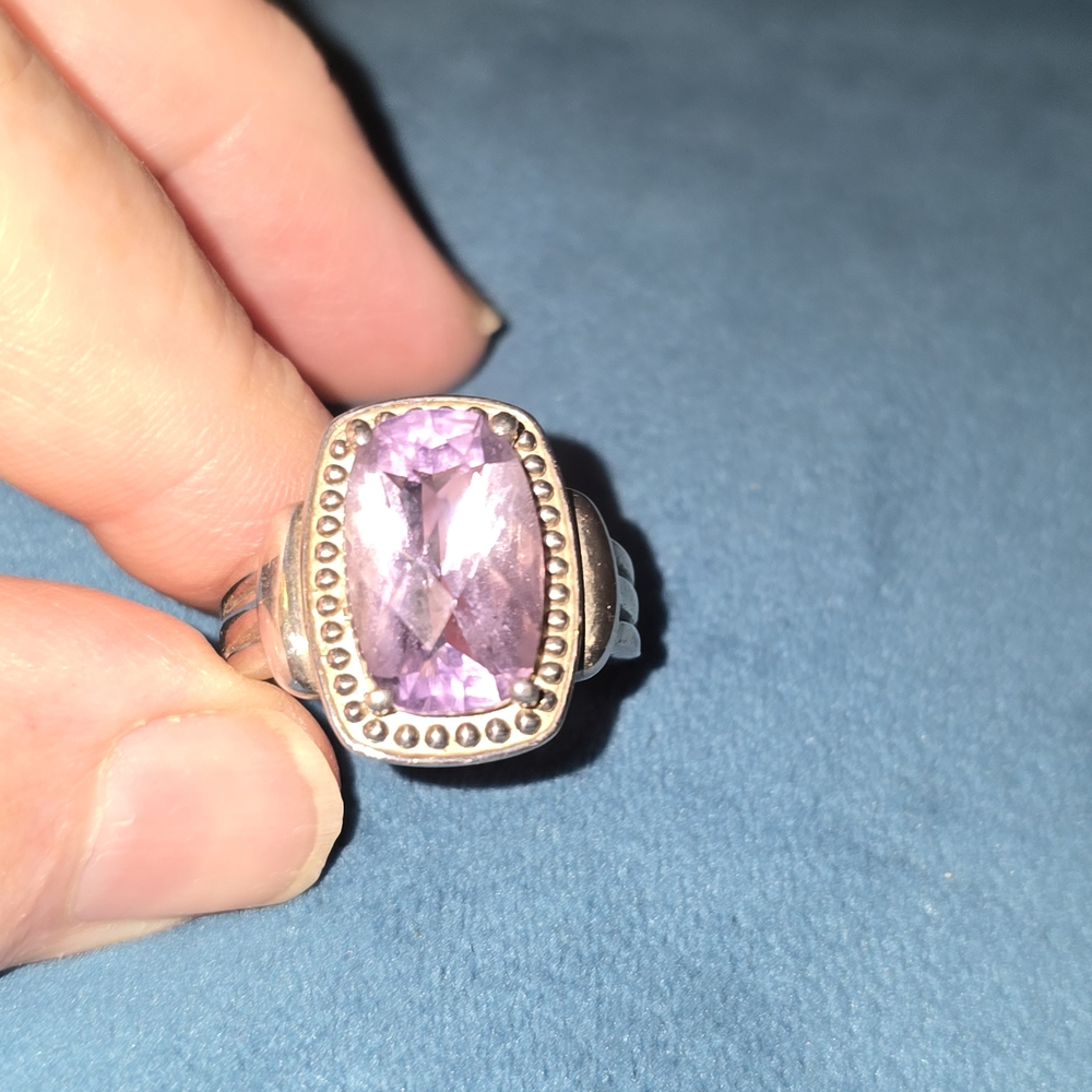 Silver 925 Sterling Heavy Elegant Purple Gemstone Ring - Picture 8 of 9